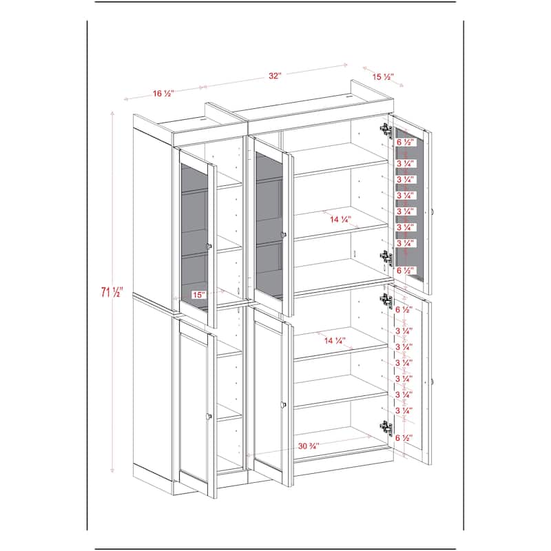 Palace Imports 100% Solid Wood 48.5" Pantry China Cabinet with Frosted Glass, Solid Wood Doors and 2-Drawers