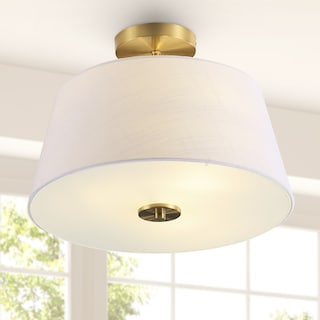 Ava 15" 3-Light Modern Midcentury Iron LED Semi Flush Mount, Brass Gold/White by JONATHAN  Y
