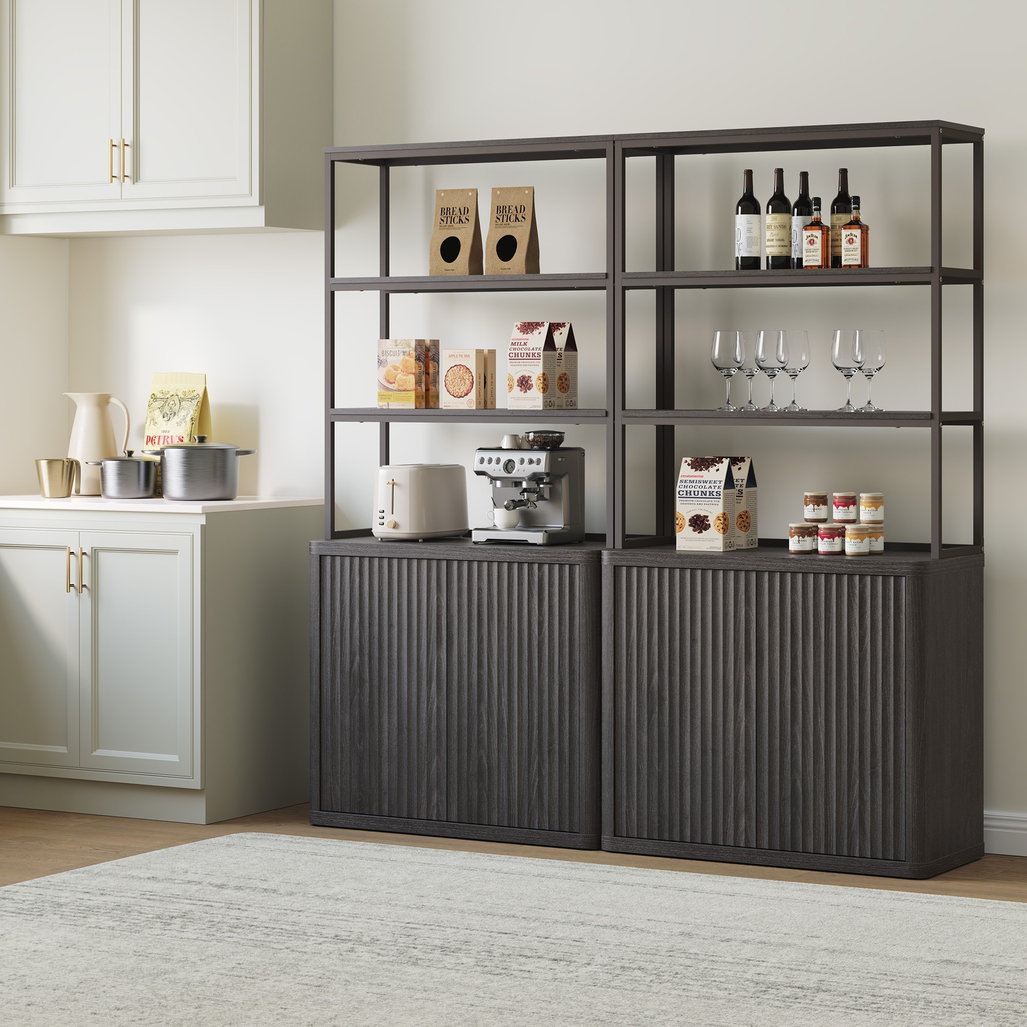 70.8"H Shelving Unit with 2 Doors:Transforming Kitchen and Study Spaces