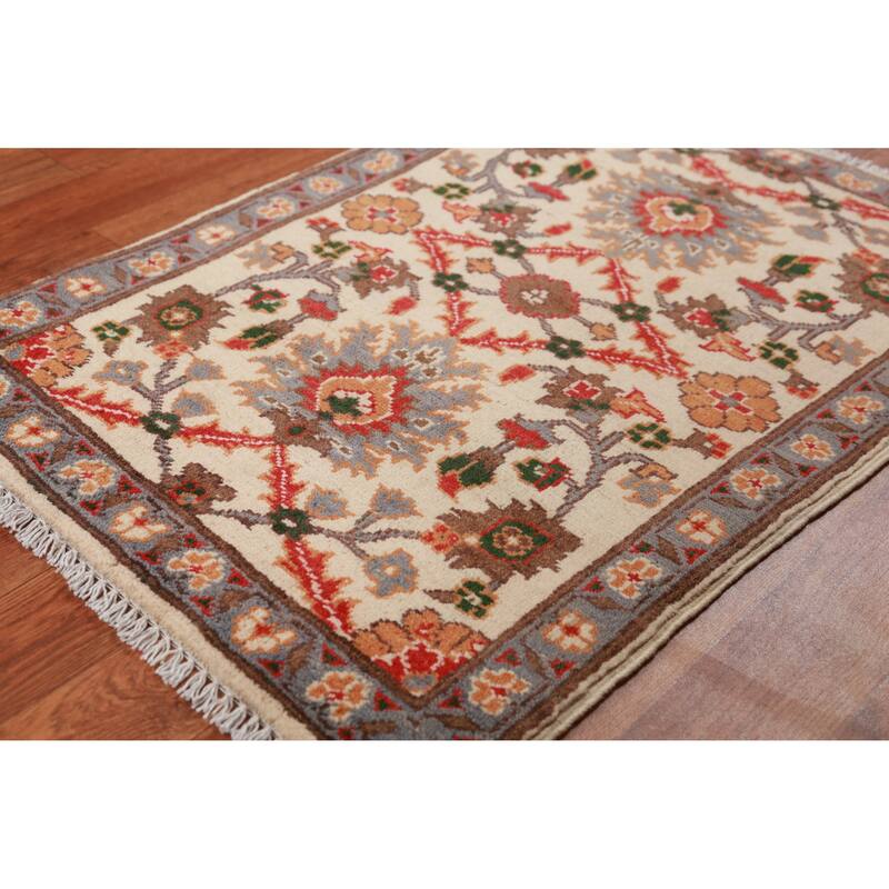 Ivory Floral Kazak Oriental Accent Foyer Rug Handmade Wool Carpet - 2'0"x 3'0"