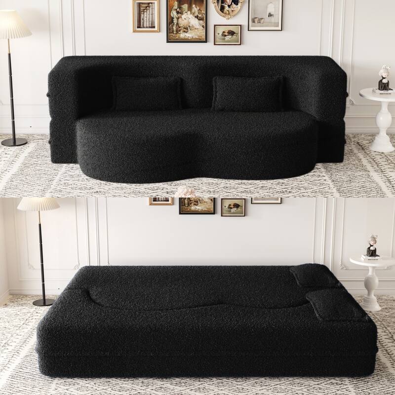 Convertible Teddy Fabric Foam-Filled Sleeper Sofa Bed