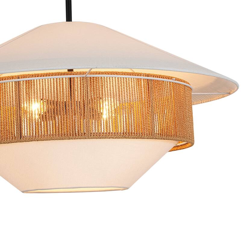 Coastal-style 4-Light Hemp-rope Geometric Linen Fabric Pendant - 33.5 in