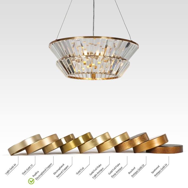 Modern 3-Light 2-Tier Crystal Drum Chandeliers - Gold