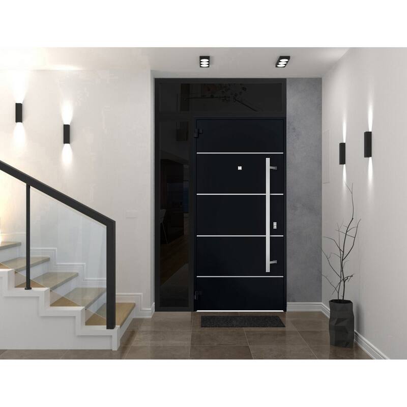 Front Prehung Steel Door 6083 Black Enamel Top Window Sidelite Stainless Inserts W36xH80+16 Lh I Bedroom Door Bathroom Door