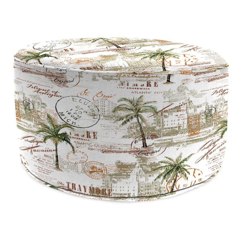 24" Round Multicolor Novelty Round Outdoor Pouf Ottoman with Welt - 24"D x 13.5" H