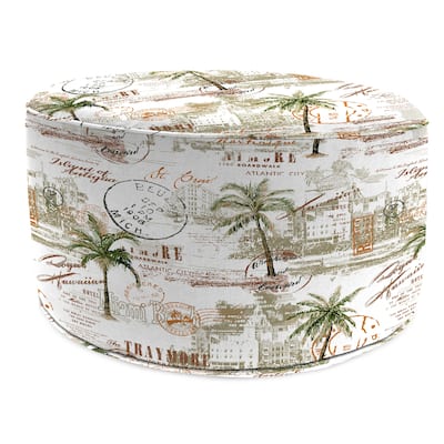 24" Round Multicolor Novelty Round Outdoor Pouf Ottoman with Welt - 24"D x 13.5" H