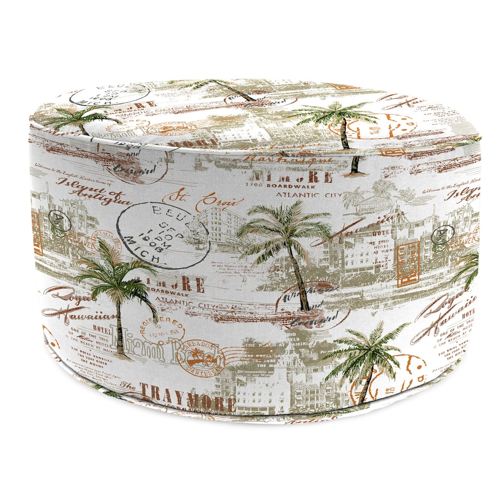 24" Round Multicolor Novelty Round Outdoor Pouf Ottoman with Welt - 24"D x 13.5" H