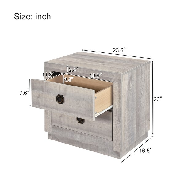 dimension image slide 1 of 3, 3-Piece Queen Size Farmhouse Platform Bed Set - Includes Bed and 2 Nightstands, Rustic White