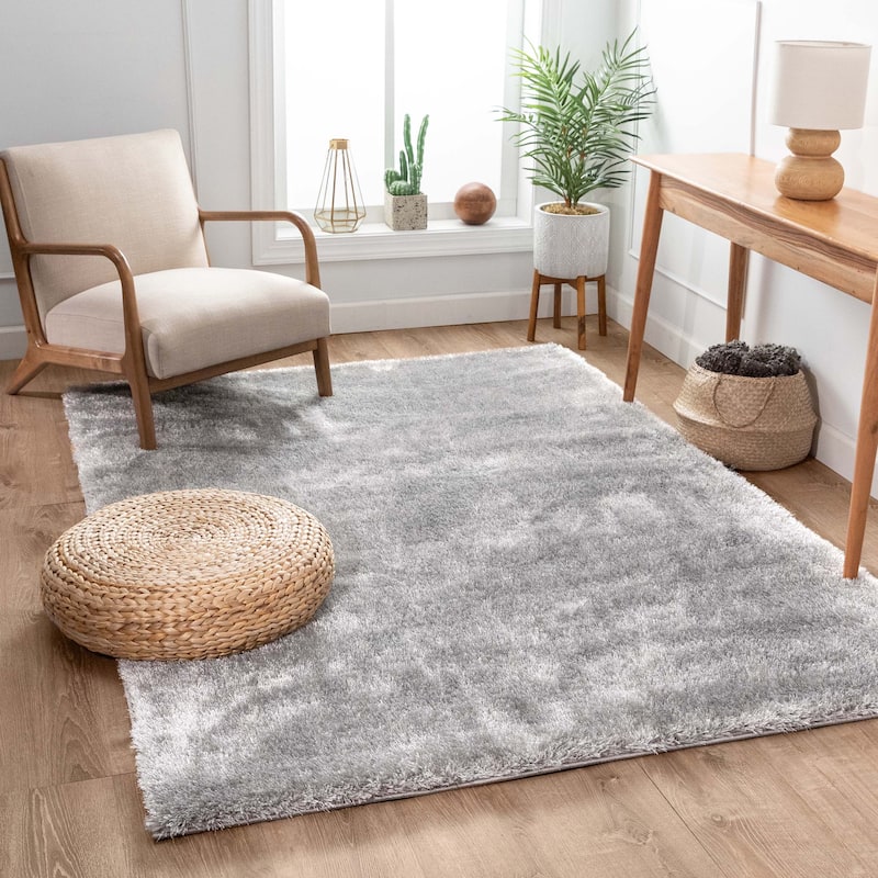 Well Woven Feather Liza Solid Shag Area Rug - 9'3" x 12'6" - Silver