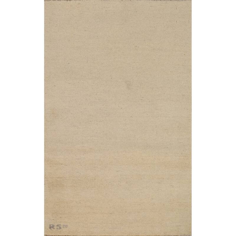 Gabbeh Modern Foyer Rug Accent Beige Hand-Knotted Wool Carpet - 2'7"x 4'0"