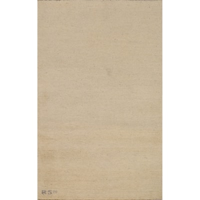 Gabbeh Modern Foyer Rug Accent Beige Hand-Knotted Wool Carpet - 2'7"x 4'0"