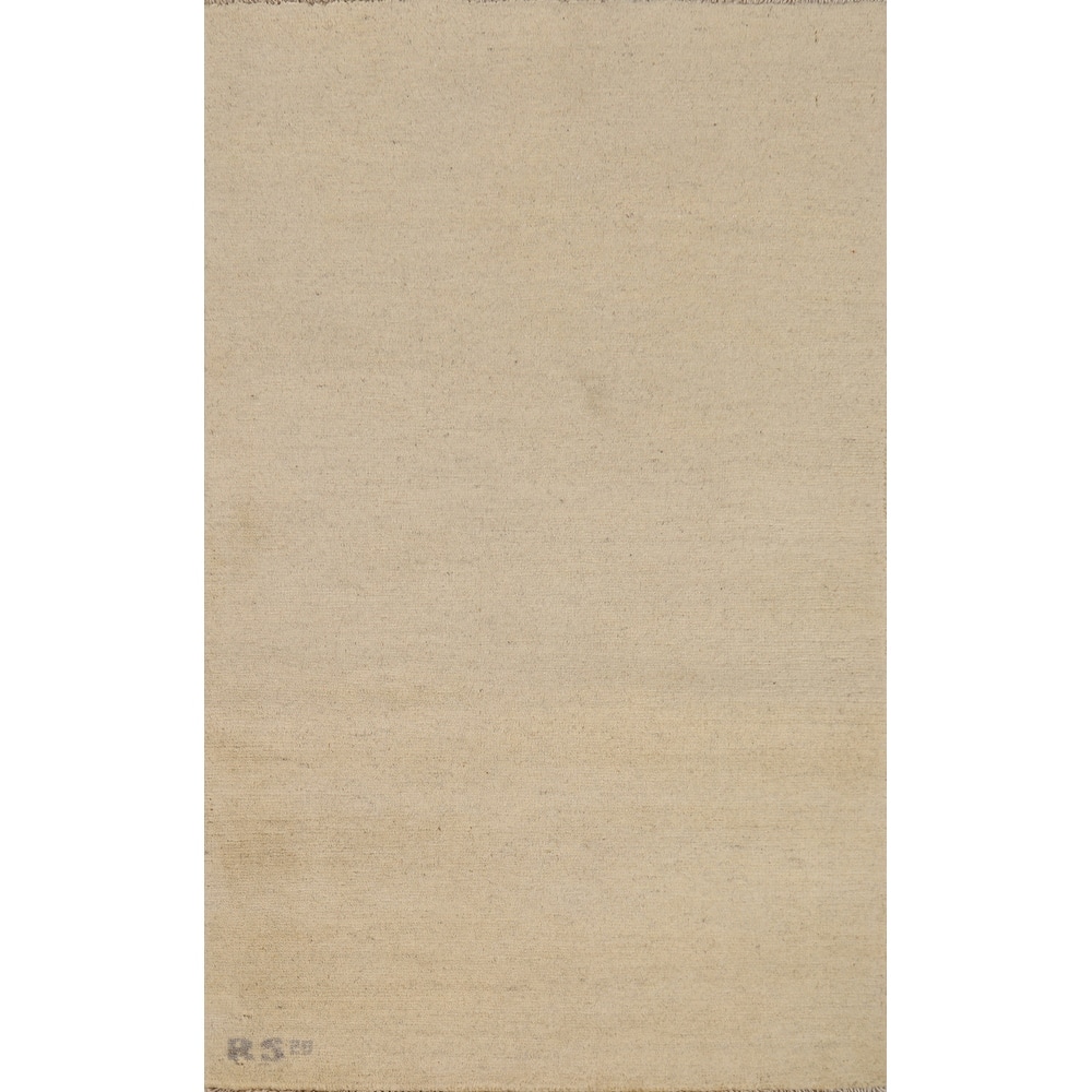 Gabbeh Modern Foyer Rug Accent Beige Hand-Knotted Wool Carpet - 2'7"x 4'0"