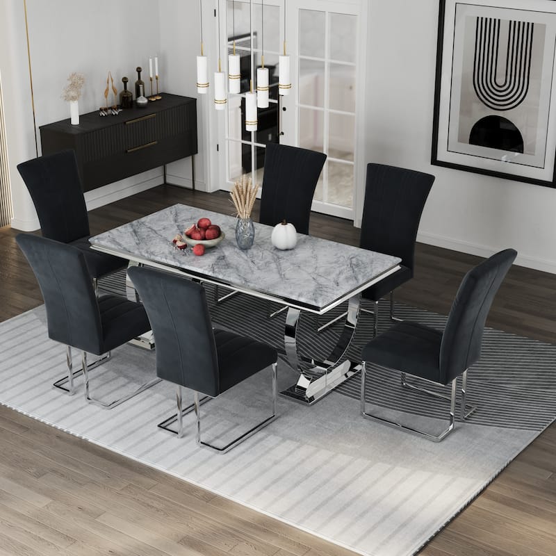 Luxury Dining Table Set with PU Leather Dining Chairs