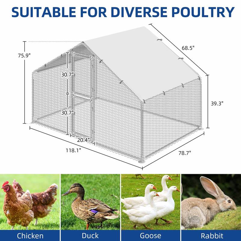Moasis Large Metal Chicken Coop Cage with Cover Poultry Fence Outdoor,Poultry Cage for Rabbits Goose Ducks