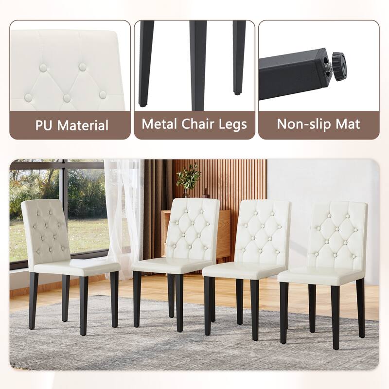 Set of 5 Piece Dining Table and Chair Set MDF Top Glass Insert PU Seat Buckle Backrest