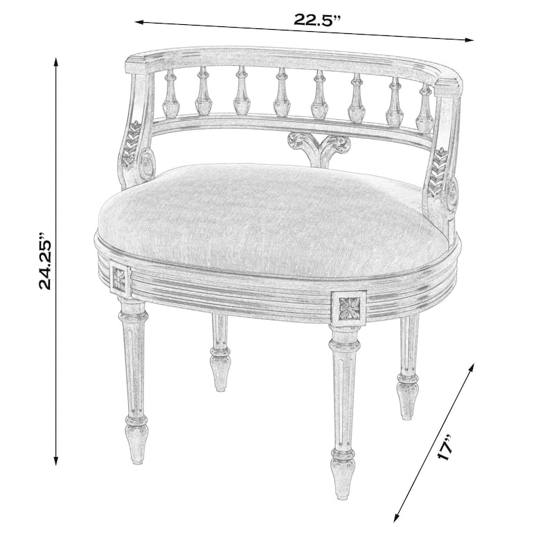 Hathaway 22.5 in. W Oval Upholstered and Wood Traditional Vanity Seat