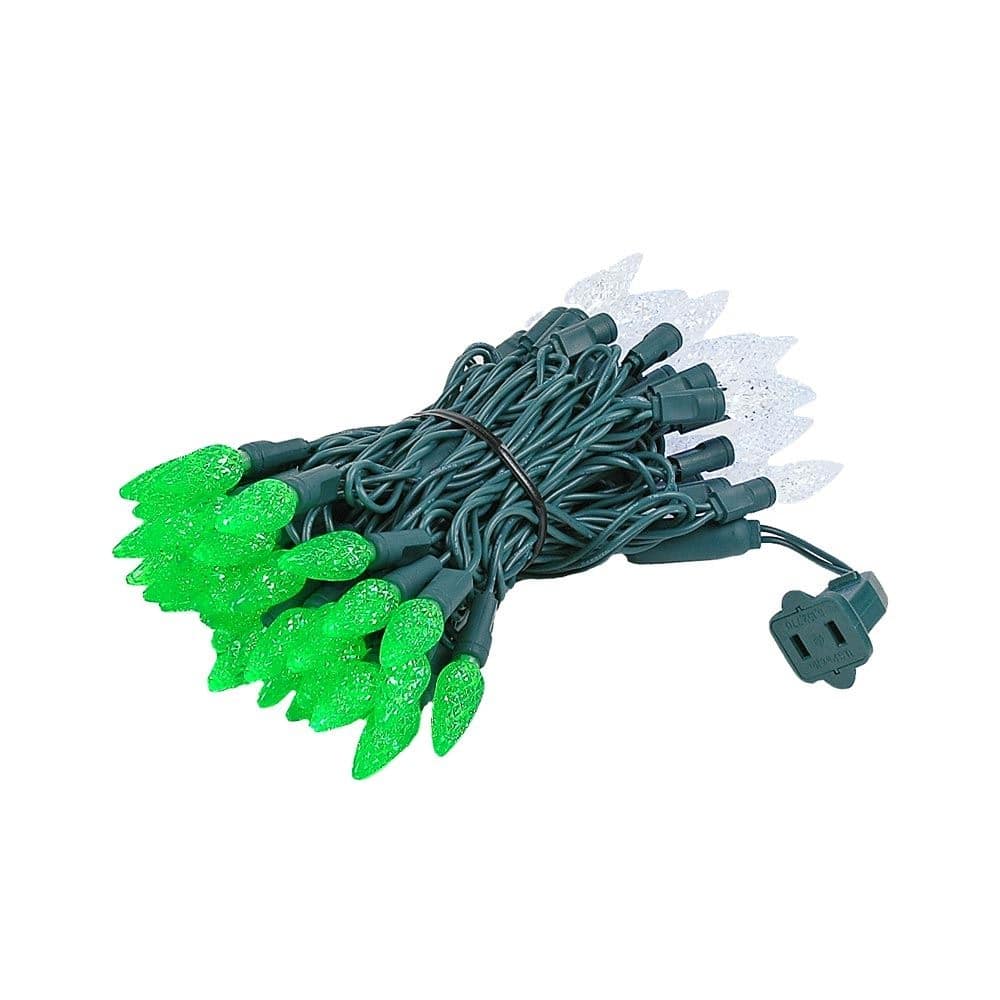 70 Light C6 LED Christmas Mini Light Set, Green/Pure White, Green Wire, 24 Feet - Large