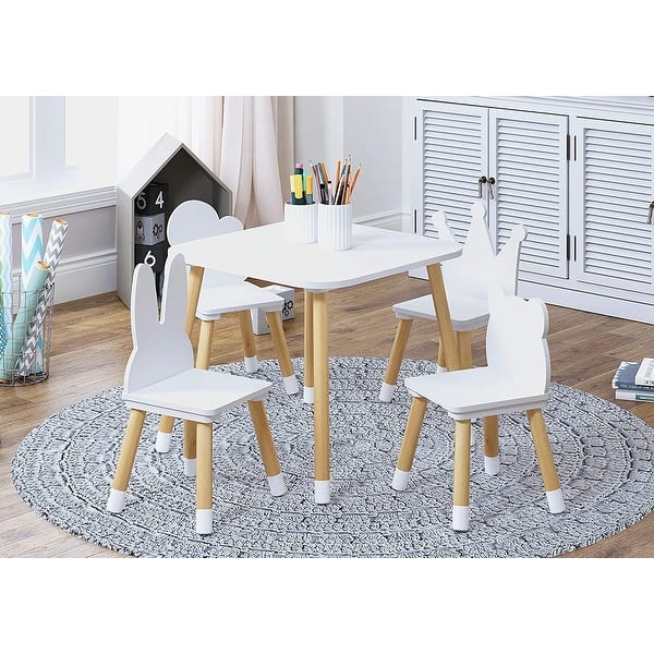 slide 2 of 7, UTEX Kids Table with 4 Chairs Set, Kid Table and Chairs Set for Girls, Toddlers, Boys, 5 Piece Kiddy Table and Chair Set, White White