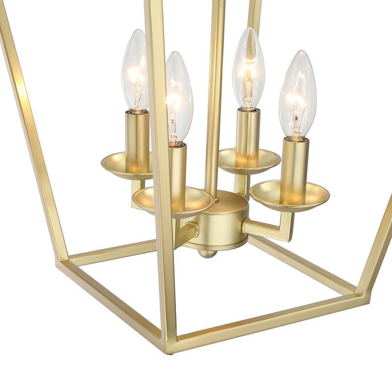 4 or 6-light pendant with steel cage shade and soft gold / Black finish