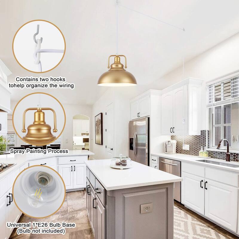 1 - Light Modern Industrial Plug-In Pendant Light with Metal Dome Lampshade