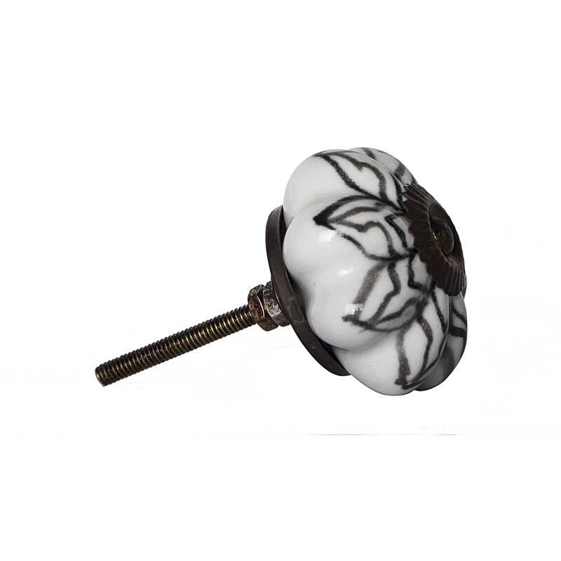 HomeRoots Set of Eight Black And White Ceramic And Metal Drawer Pull Knobs - 1.5' X '1.5' X '1.5