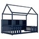 preview thumbnail 19 of 34, Kids Twin Floor Bed with Roof Frame and LED Light, Wooden House Bed with Bookshelf Storage and Guardrails
