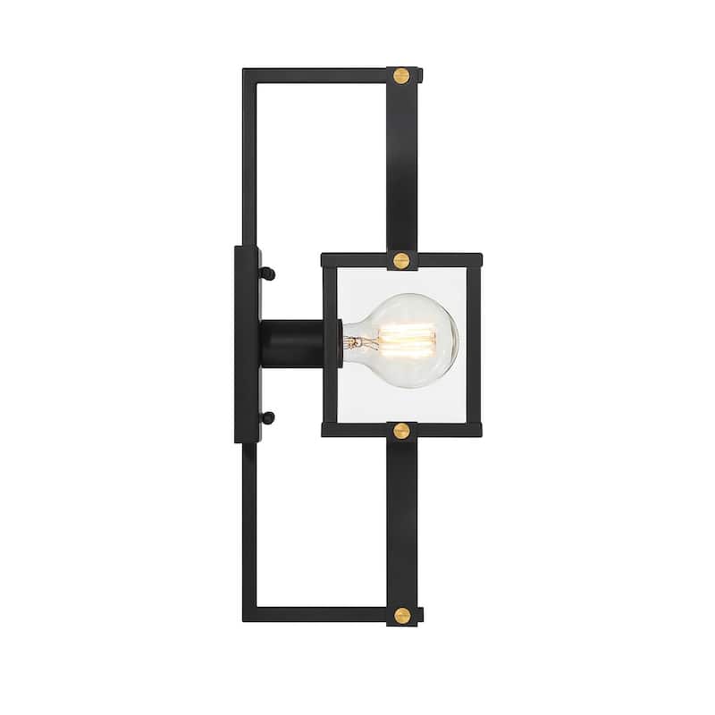 Raeburn 1-Light Outdoor Wall Lantern in Matte Black and Weathered Brushed Brass