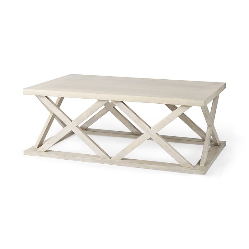 HomeRoots 48" Off White Solid Wood Distressed Geo Frame Coffee Table - 48' X '17.5' X '28