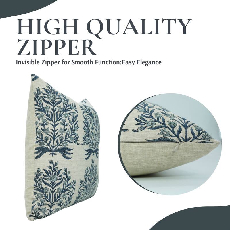 Fabdivine Hand Block Print Floral Pillow Cover Linen Cushion Case for Sofa Guest Room Fall Home Accent Gift, Shehjan