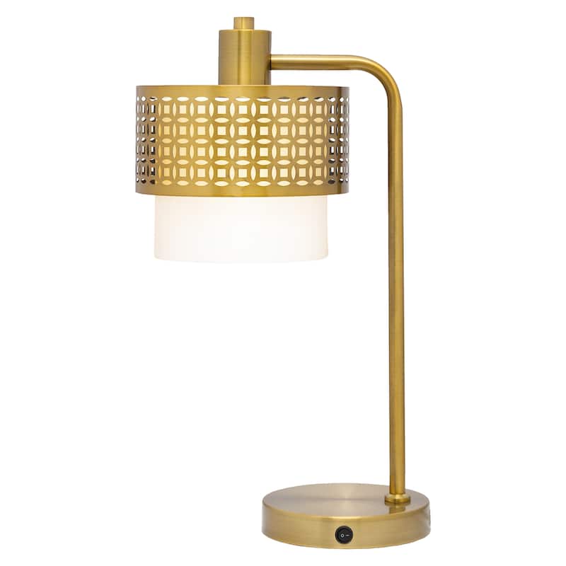 Eliza River of Goods Gold Metal and Fabric Two-Piece Shade 19.5-Inch Table Lamp - 10.5" x 10.5" x 19.5" - 10.5" x 10.5" x 19.5" - Gold/White