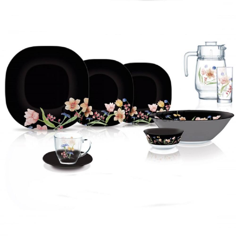 Luminarc Minuet Black Glass Dinnerware Set of 44 for 6