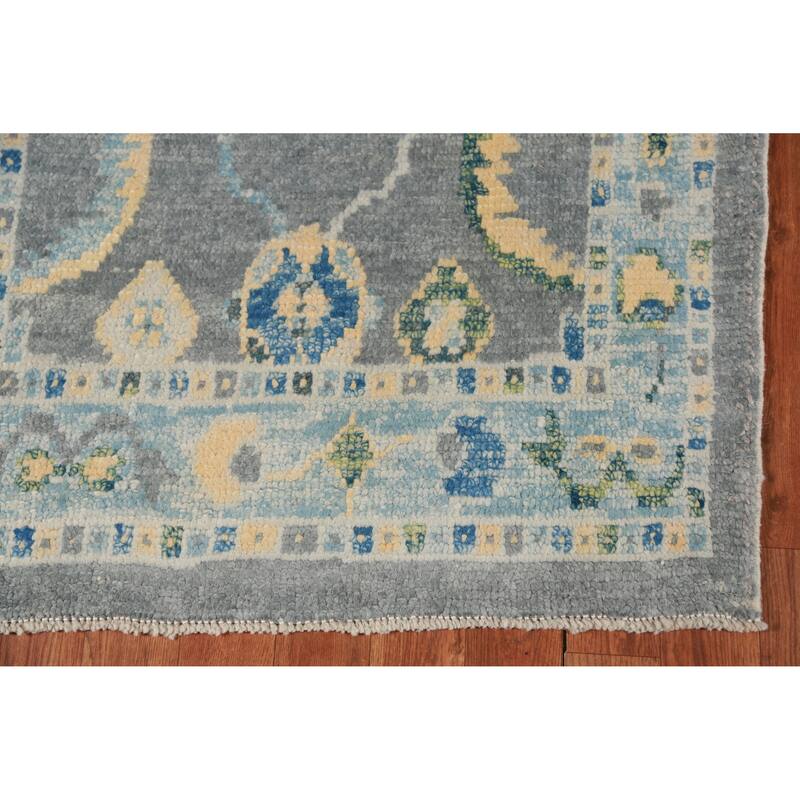 Hand Knotted Oriental 100% Wool Carpet Transitional Geometric Greys & Charcoal Oushak Runner Rug - 15' 0'' X 3' 2''