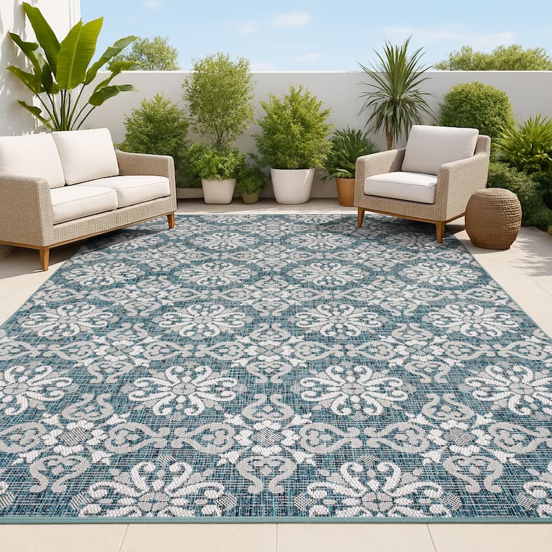 JONATHAN Y Maribel Traditional Mediterranean Tile Design Indoor/Outdoor Area Rug