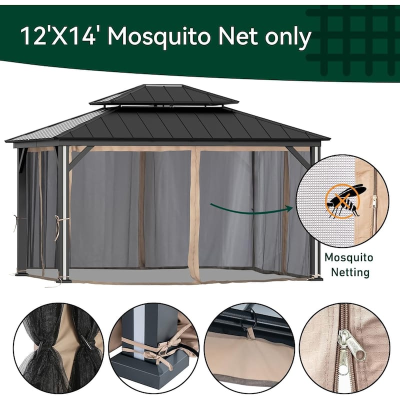 12' x 14', Outdoor Gazebo Mosquito Nettings with Double Zipper, Replacement for Patio Canopy, Garden (Mosquito Net Only)