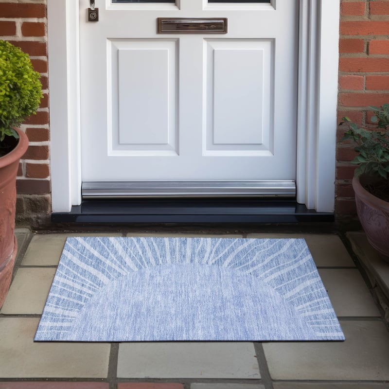Machine Washable Indoor/ Outdoor ChantilleSunburst Modern Rug - Denim - 1'8" x 2'6"