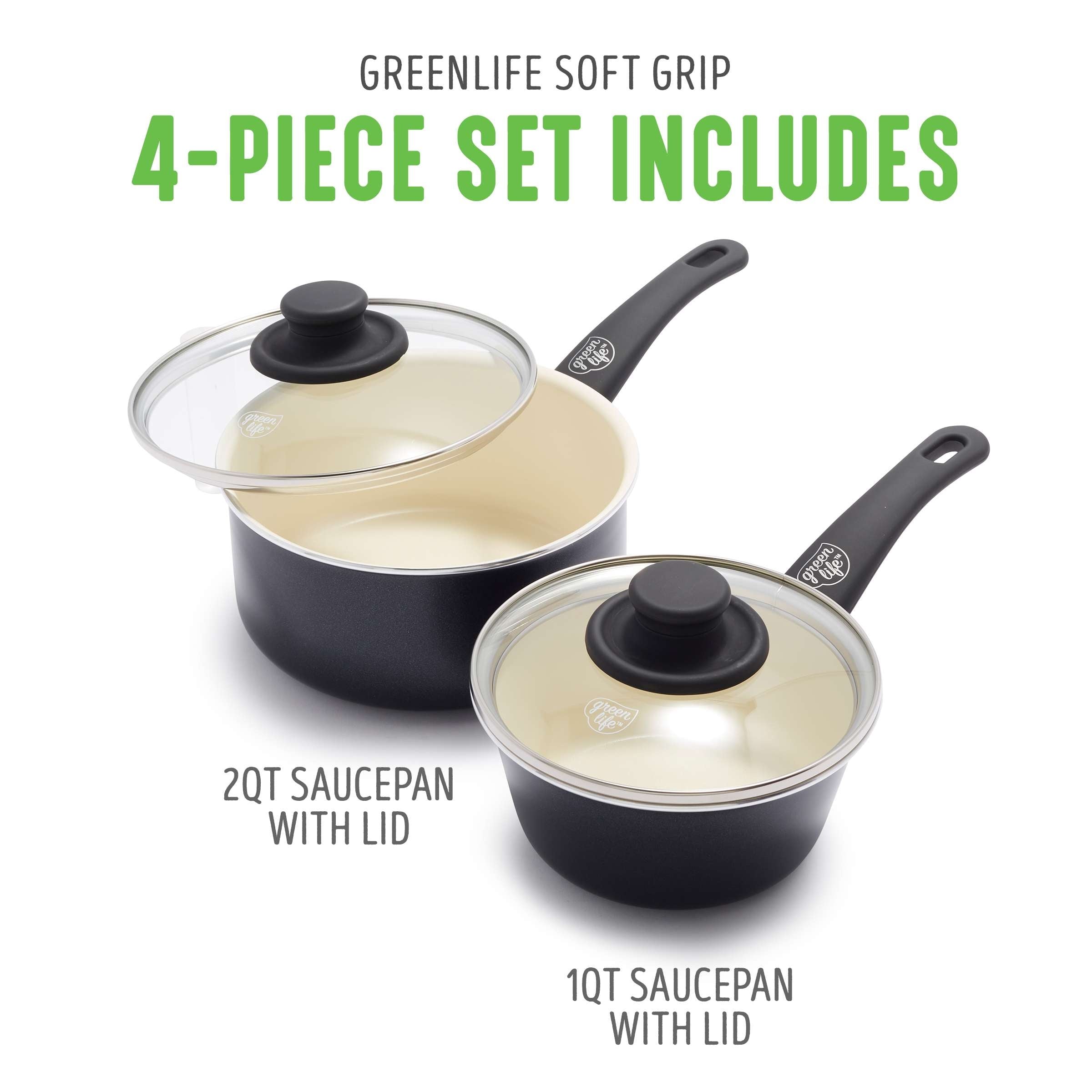  GreenLife Soft Grip Healthy Ceramic Nonstick 16 Piece Kitchen  Cookware Pots and Frying Sauce Pans Set, PFAS-Free, Dishwasher Safe, Black  and Cream: Home & Kitchen