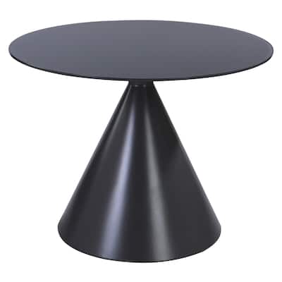 Round Glass Top Dining Table with Conical Base, Dark Gray