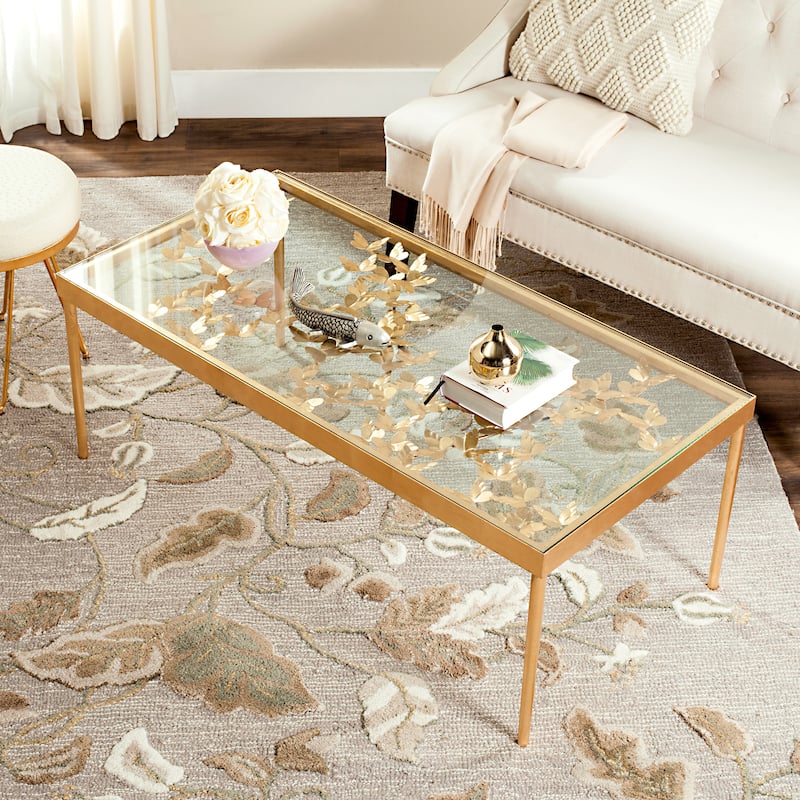 SAFAVIEH Rosalia Antique Gold Leaf Coffee Table - 48" x 24" x 17.8"