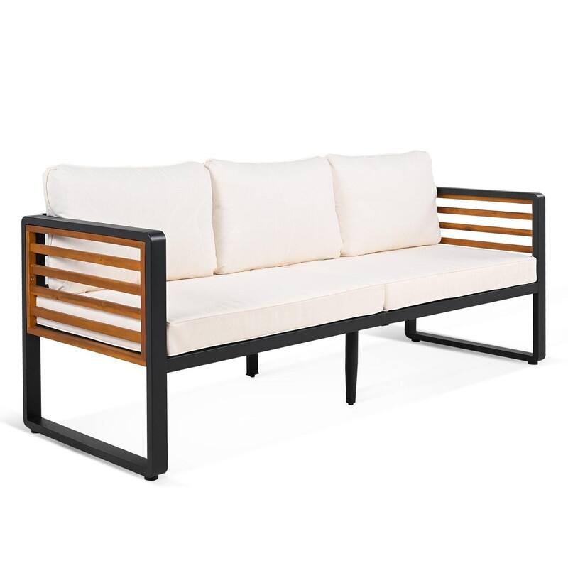 5-Person Outdoor Conversation Set with Removable Cushions and Stylish Metal Frame and Acacia Wood