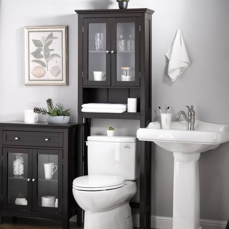 Glitzhome 5.8FT Espresso/ Walnut Bathroom Storage Cabinet Spacesaver Organizer