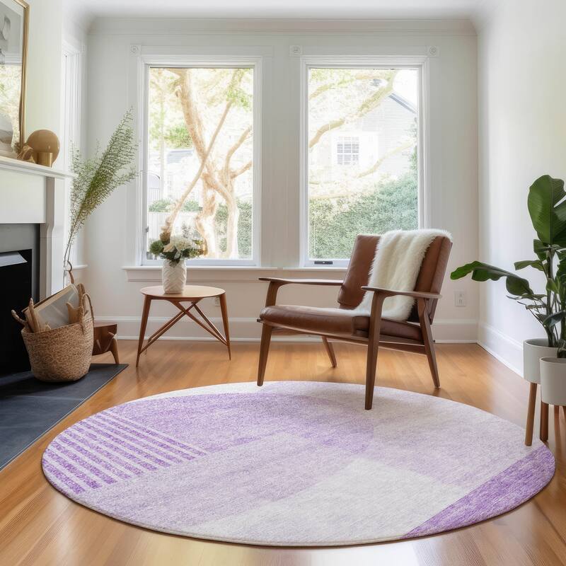 Premium Washable Super Soft Modern Deco Mayfield Rug - Purple - 8' x 8' - Round