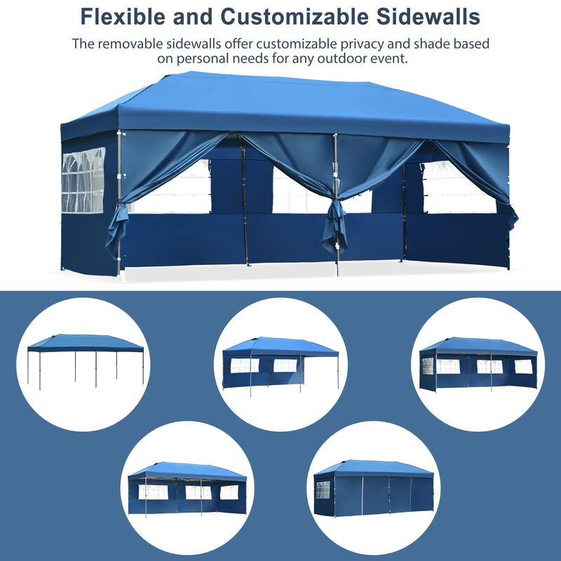 10x20 Pop Up Canopy with Sidewalls - Blue