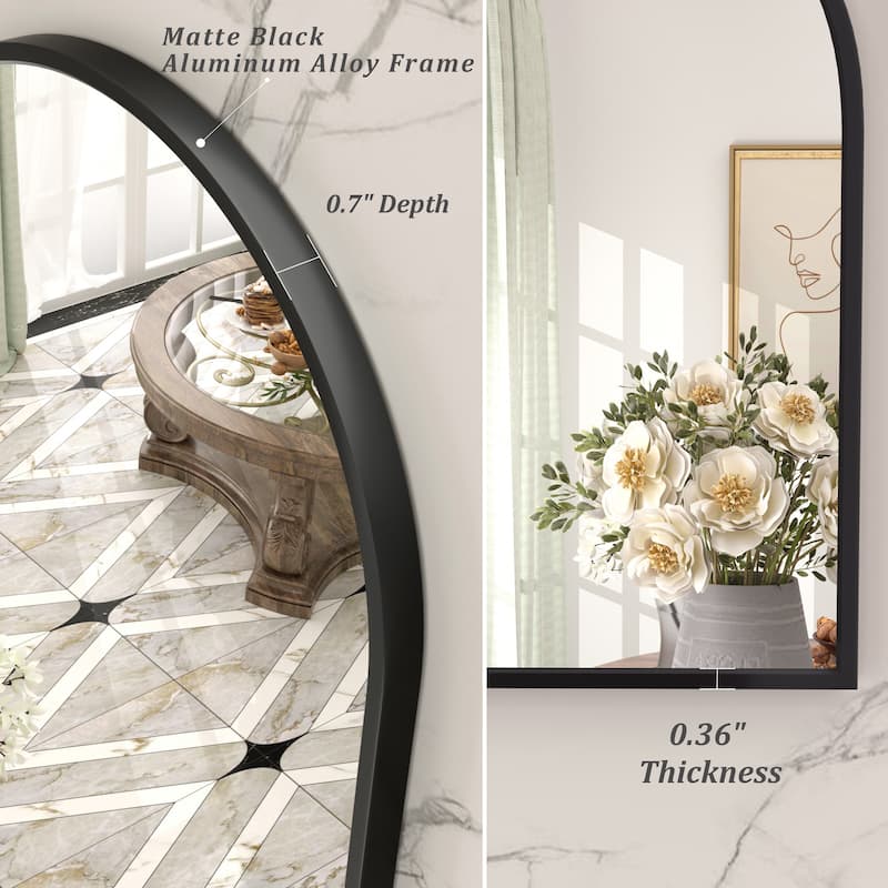 Arched Black Aluminum Alloy Framed French Cleat Mounted Wall Decor Bathroom Vanity Mirror with 5-Year Warranty