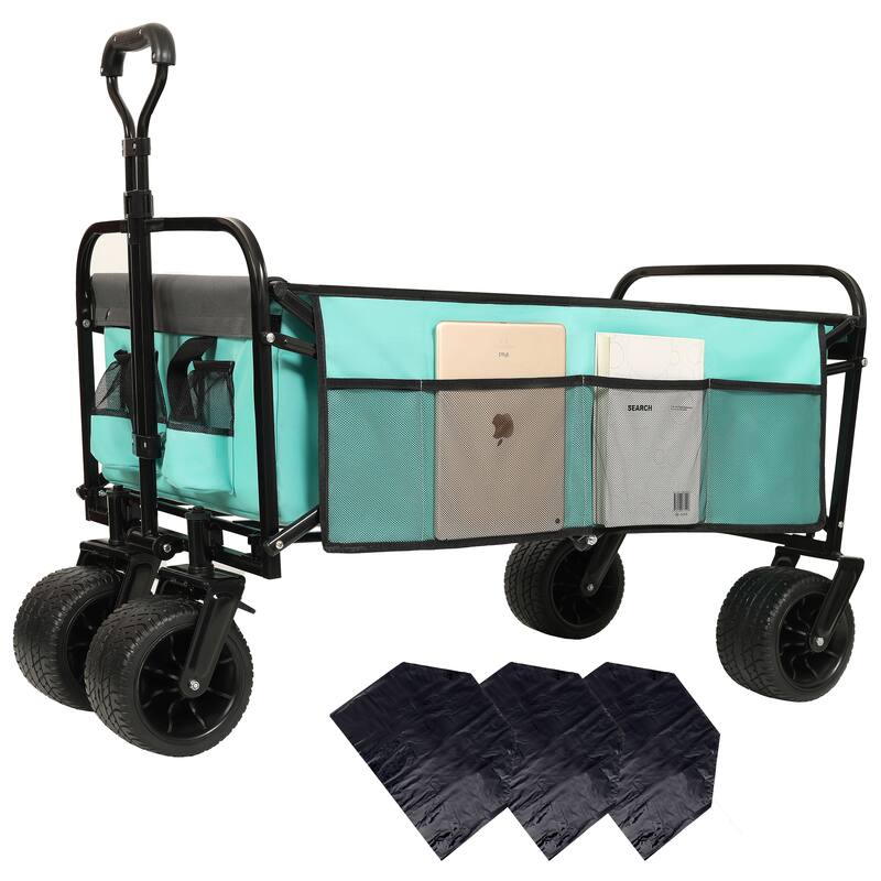 440lb Capacity Heavy-Duty Collapsible Wagon - with Storage Straps & 3-Piece Liner Bag Set