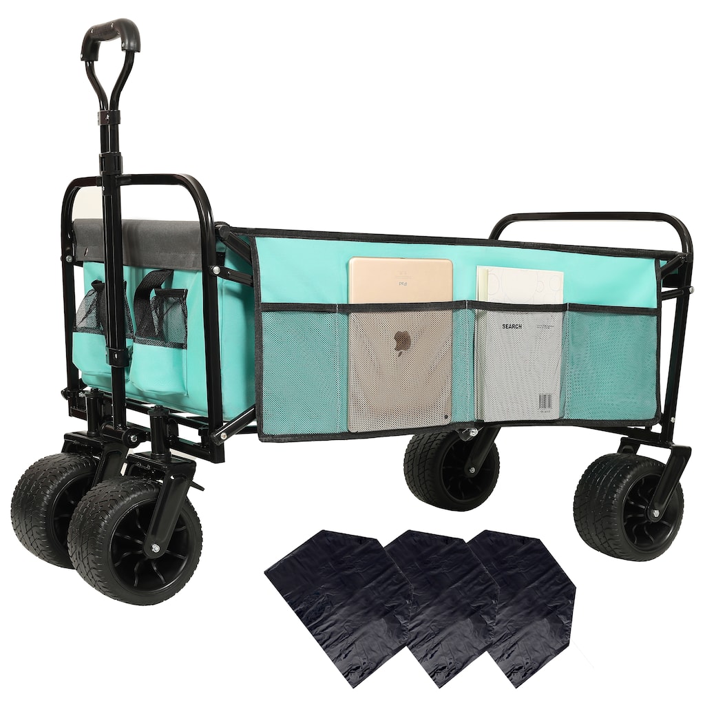 440lb Capacity Heavy-Duty Collapsible Wagon - with Storage Straps & 3-Piece Liner Bag Set