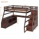 preview thumbnail 4 of 14, Full Size Loft Bed with Storage Stairs & Desk, Wooden Loft Bed Frame w/7 Drawers & 2 Shelves for Kids Boys Girls Teens, Espresso