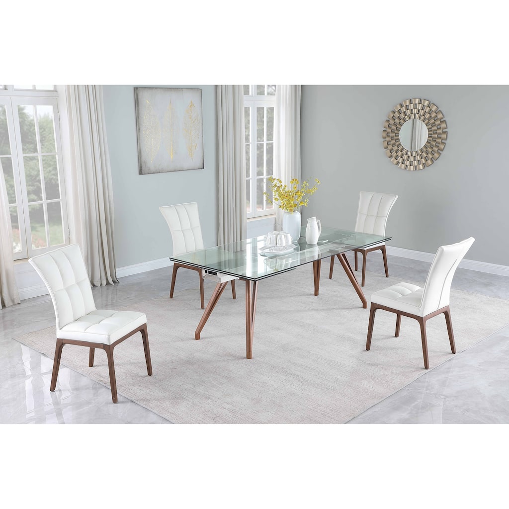 Somette Modern Dining Table with Extendable Glass Top & Solid Wood Legs