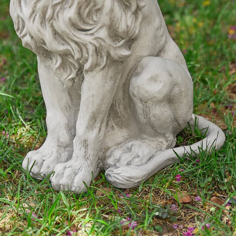 Glitzhome 20.75"H MGO White Guardian Sitting Lion Statue Porch Sculpture Indoor Outdoor