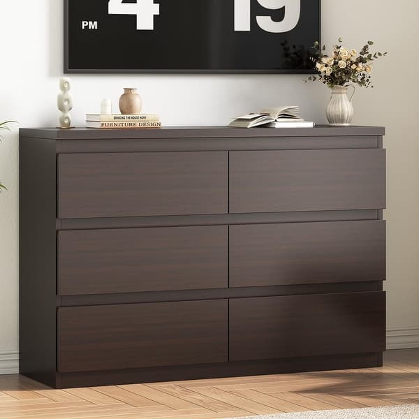 Modern 6-Drawer Wooden Dresser for Bedroom, Living Room, or Hallway with  Smooth Metal Rails - Retro Brown - Retro Brown - Bed Bath & Beyond -  43618944