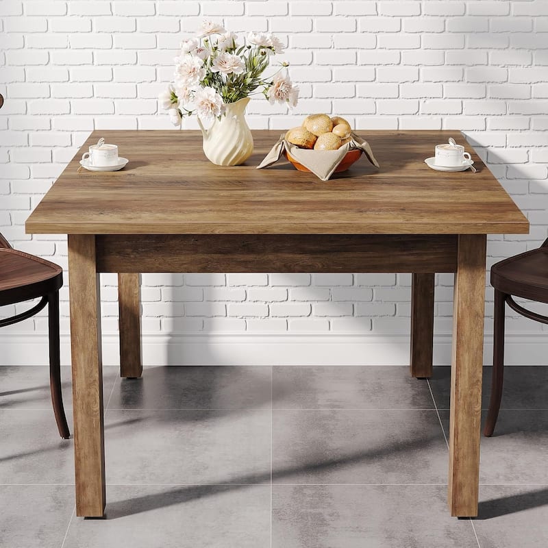 Square Wood Dining Table, Farmhouse Kitchen Table for Living/Dining Room - LightBrown